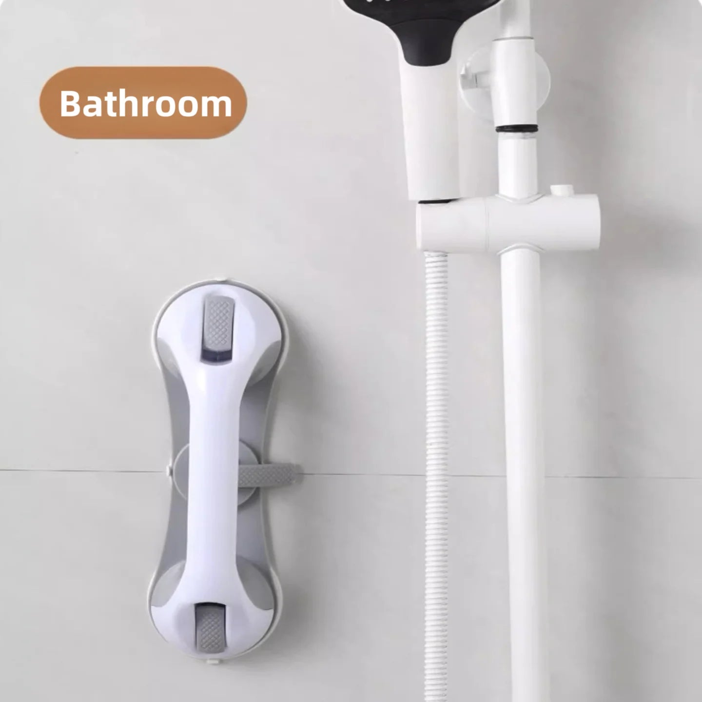No-Drill Bathroom Grab Bar with 3 Suction Cups, Ergonomic Non-Slip Bathroom Grab Bar, Heavy-Duty and Detachable, Suitable for Elderly Support, Easy to Install, Bathroom Accessories