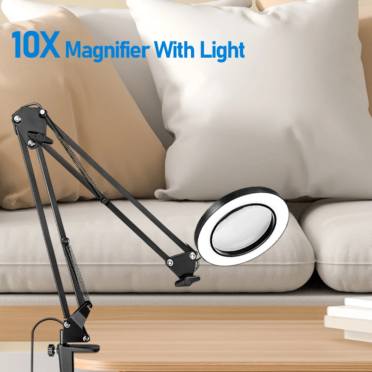 10X Magnifying Glass with Light and Stand, with 72 LED Light and 3 Color Modes Lamp Illuminated Magnifying, for Close Work