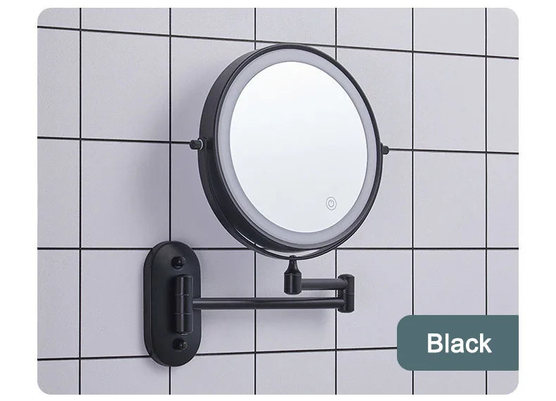 Golden Wall Folding Makeup Mirror Double Side Fill Light Magnifying USB Charging Led Tricolor Dimming Bathroom Cosmetic Mirrors
