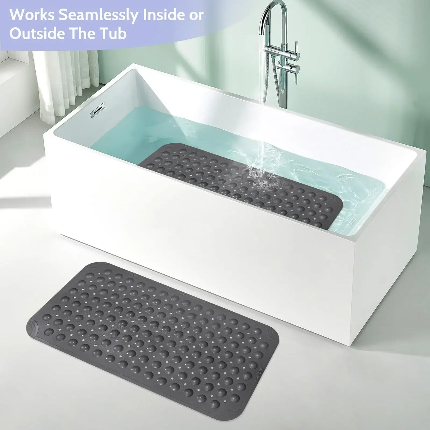 Non Slip Shower Mats for Inside Shower 38x70cm, PVC Bathroom Bathtub Mat Non-Slip Bath Mat for Tub with Suction Cups Drain Holes