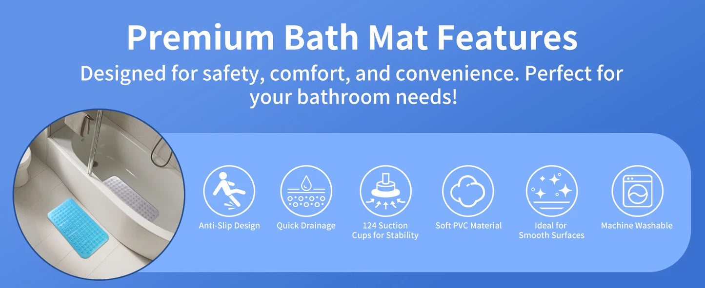 Non Slip Shower Mats for Inside Shower 38x70cm, PVC Bathroom Bathtub Mat Non-Slip Bath Mat for Tub with Suction Cups Drain Holes