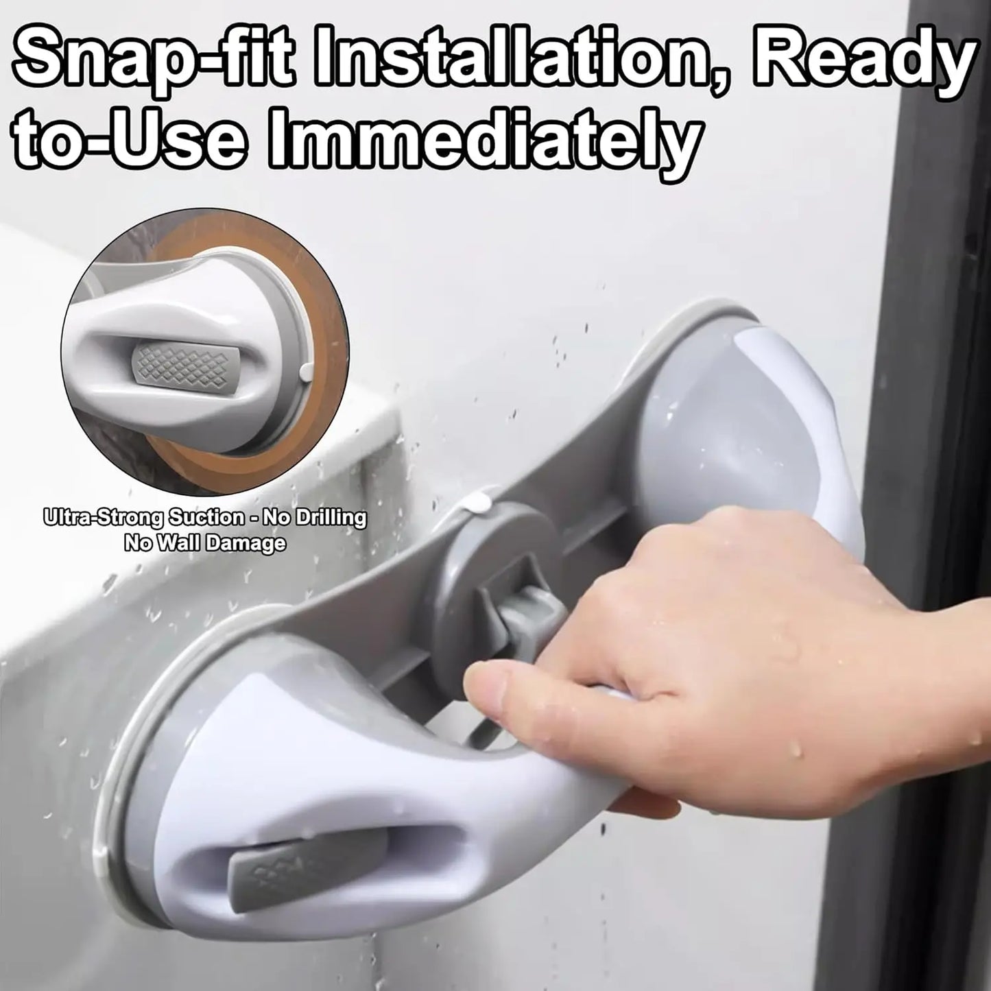 No-Drill Bathroom Grab Bar with 3 Suction Cups, Ergonomic Non-Slip Bathroom Grab Bar, Heavy-Duty and Detachable, Suitable for Elderly Support, Easy to Install, Bathroom Accessories