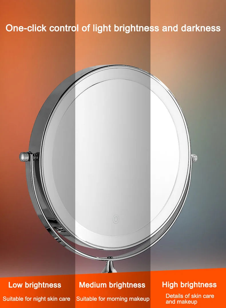 Golden Wall Folding Makeup Mirror Double Side Fill Light Magnifying USB Charging Led Tricolor Dimming Bathroom Cosmetic Mirrors