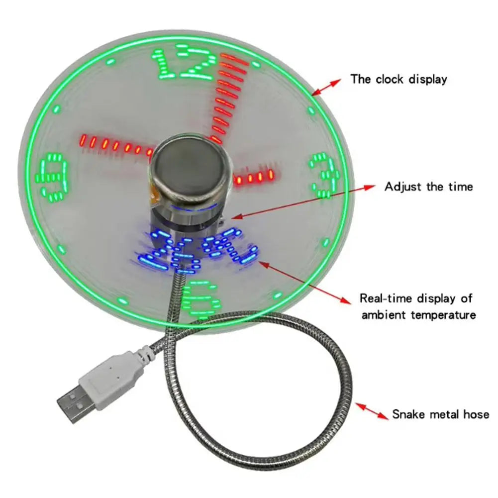 Ventilador USB con Reloj LED y Display de Temperatura - Para Auto y Trabajo