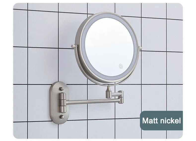 Golden Wall Folding Makeup Mirror Double Side Fill Light Magnifying USB Charging Led Tricolor Dimming Bathroom Cosmetic Mirrors