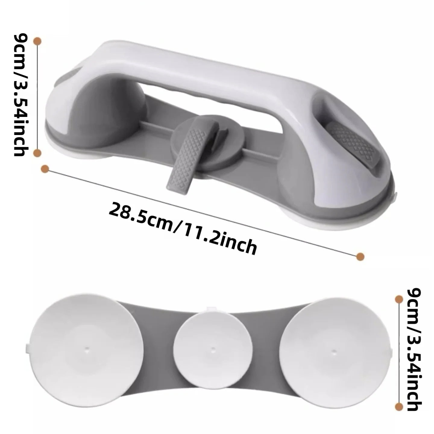 No-Drill Bathroom Grab Bar with 3 Suction Cups, Ergonomic Non-Slip Bathroom Grab Bar, Heavy-Duty and Detachable, Suitable for Elderly Support, Easy to Install, Bathroom Accessories