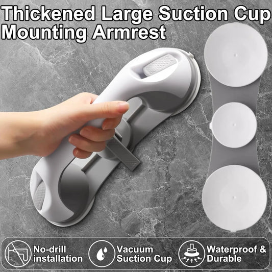 No-Drill Bathroom Grab Bar with 3 Suction Cups, Ergonomic Non-Slip Bathroom Grab Bar, Heavy-Duty and Detachable, Suitable for Elderly Support, Easy to Install, Bathroom Accessories