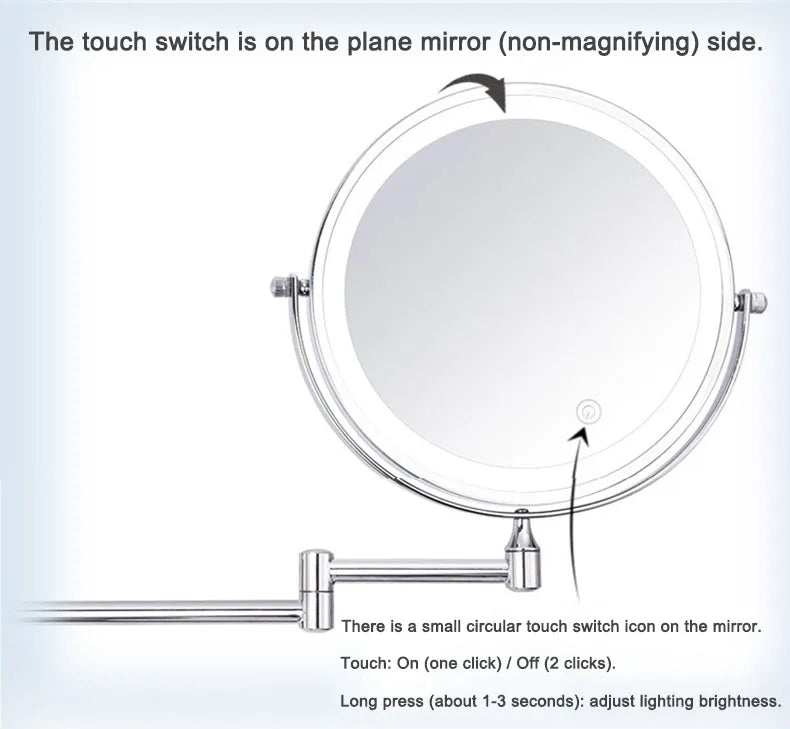 Golden Wall Folding Makeup Mirror Double Side Fill Light Magnifying USB Charging Led Tricolor Dimming Bathroom Cosmetic Mirrors