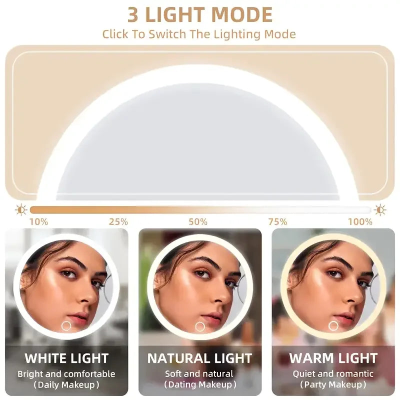 1x 40X Magnifying Mirror with Light, Adjustable Color Lighting, Includes 3 Suction Cups, Stand & Clips, Perfect for Makeup Vanit