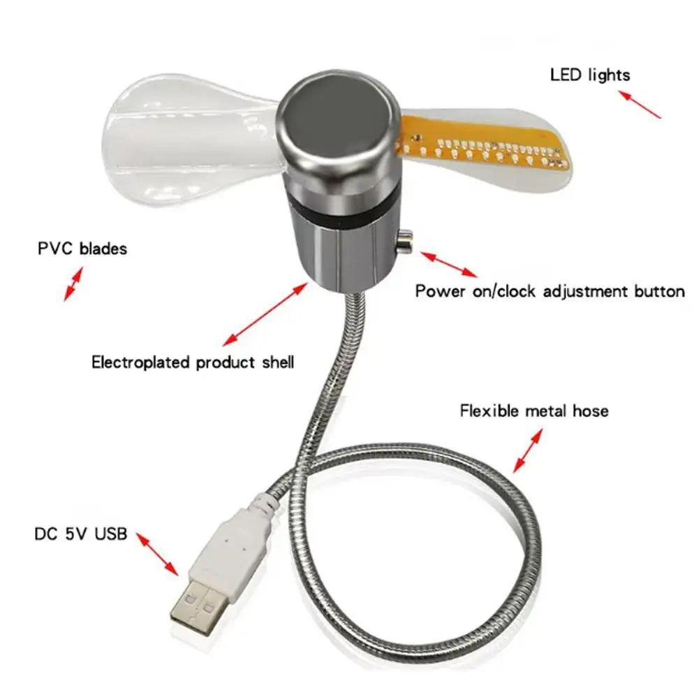 Ventilador USB con Reloj LED y Display de Temperatura - Para Auto y Trabajo