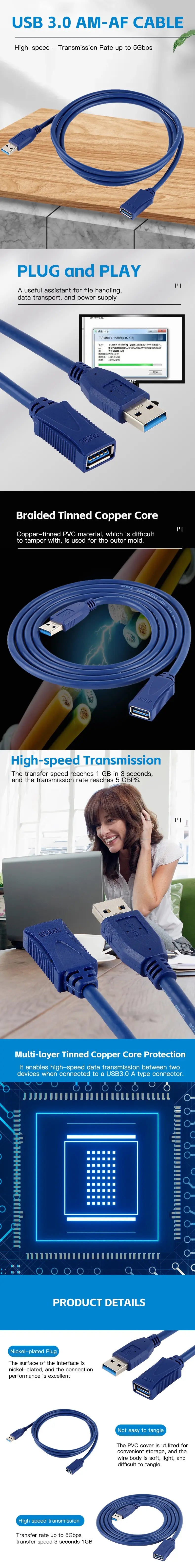 USB 3.0 Extension Cable Male to Female M/F Cord Adapter Super Speed Data Transfer Charging Transmission Hard Disk Connection