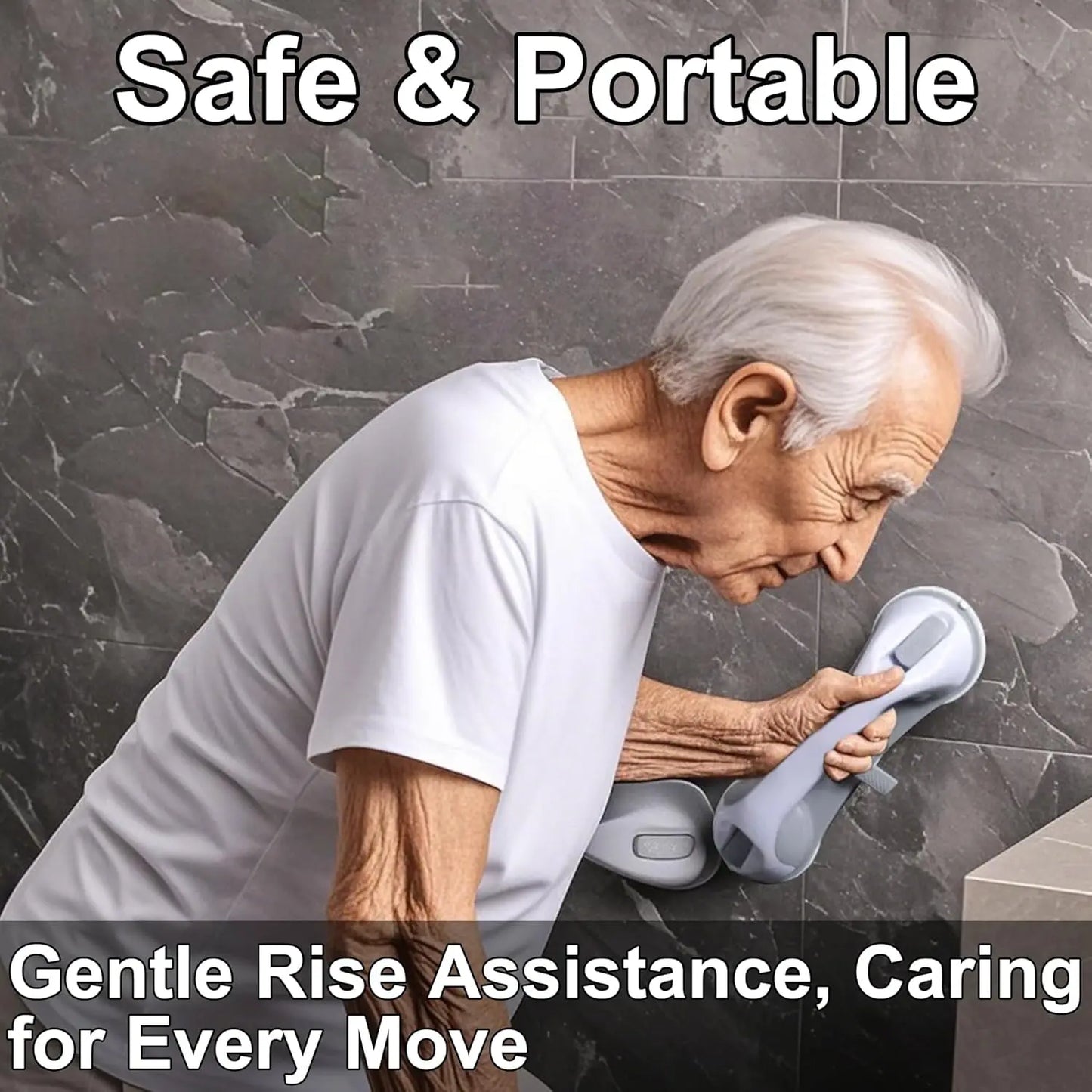 No-Drill Bathroom Grab Bar with 3 Suction Cups, Ergonomic Non-Slip Bathroom Grab Bar, Heavy-Duty and Detachable, Suitable for Elderly Support, Easy to Install, Bathroom Accessories