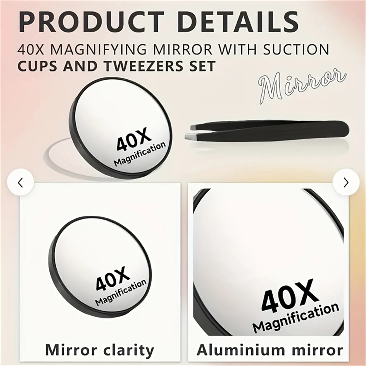 Espejo de Mano con Aumento 10X/30X/40X - Doble Cara con Mango