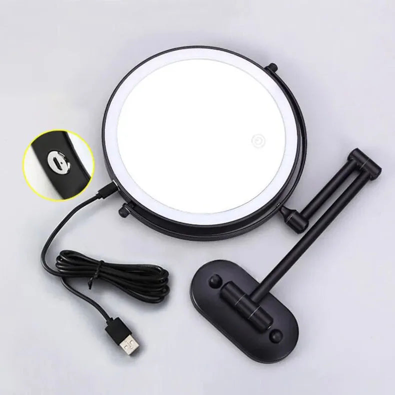 Golden Wall Folding Makeup Mirror Double Side Fill Light Magnifying USB Charging Led Tricolor Dimming Bathroom Cosmetic Mirrors