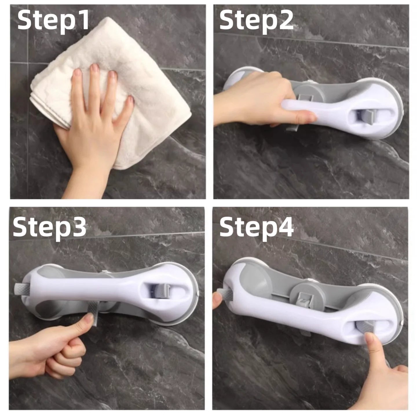 No-Drill Bathroom Grab Bar with 3 Suction Cups, Ergonomic Non-Slip Bathroom Grab Bar, Heavy-Duty and Detachable, Suitable for Elderly Support, Easy to Install, Bathroom Accessories