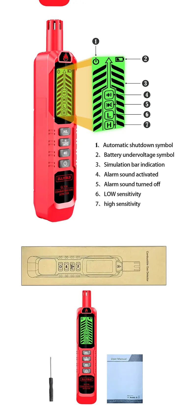 Combustible Gas Detector Household Natural Gas Leak DetectorGas Leak Detector 0-1000PPM Sound  LPG Leak Detection Device