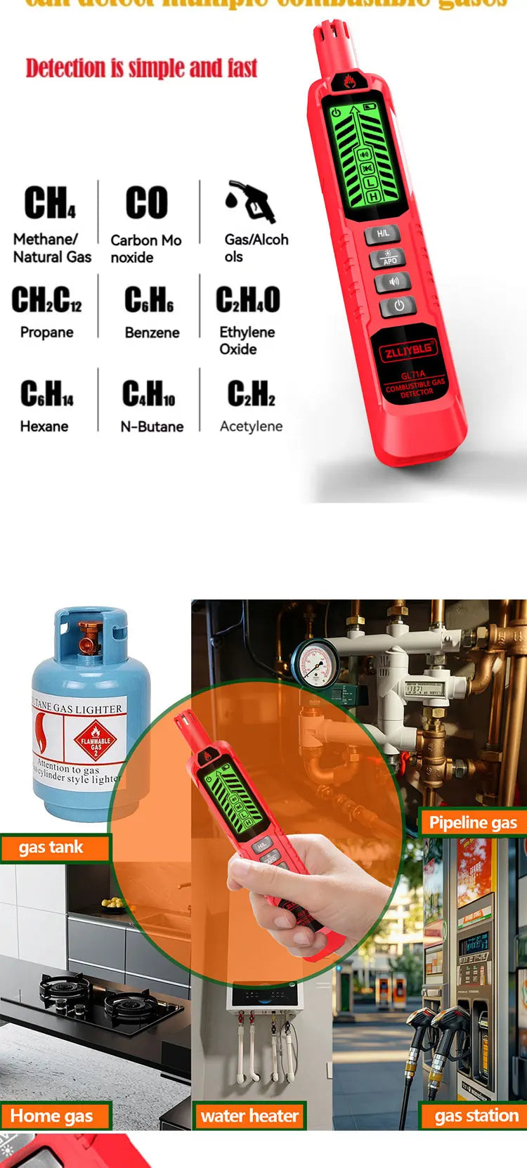 Combustible Gas Detector Household Natural Gas Leak DetectorGas Leak Detector 0-1000PPM Sound  LPG Leak Detection Device