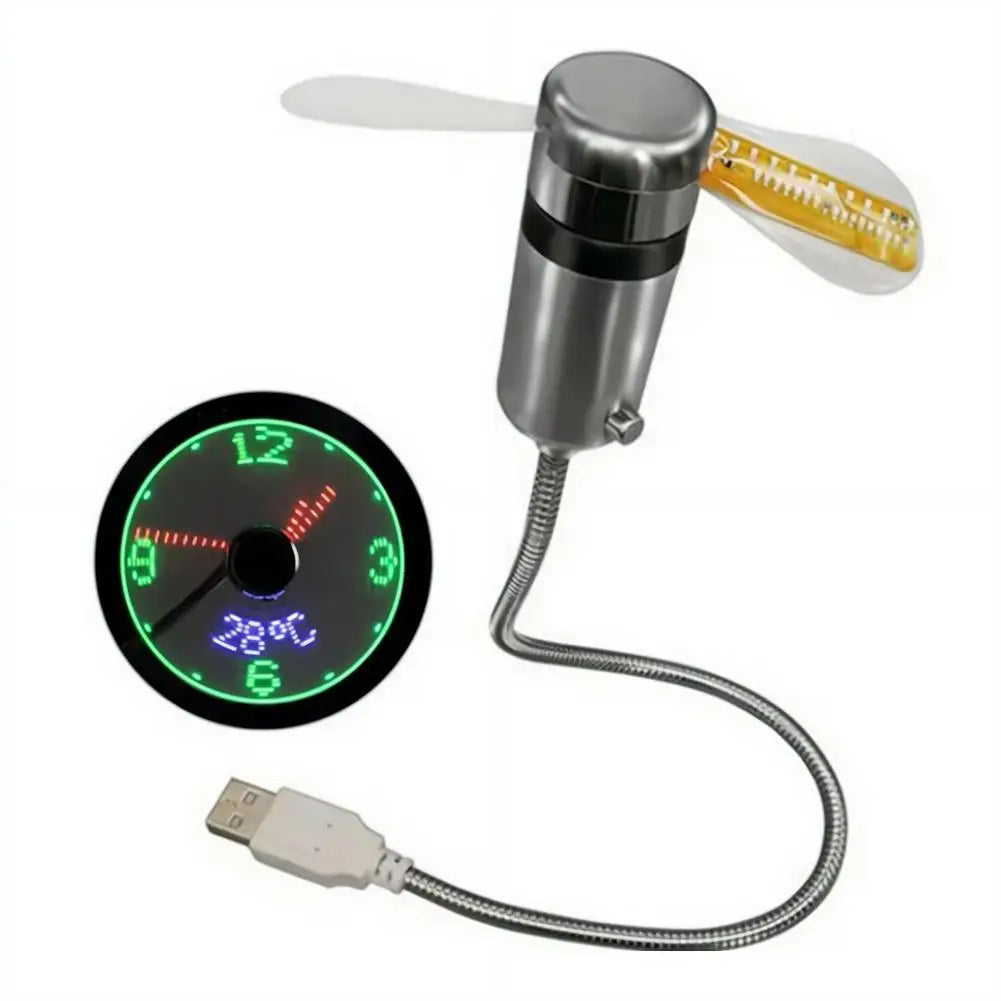 Ventilador USB con Reloj LED y Display de Temperatura - Para Auto y Trabajo