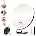 1x 40X Magnifying Mirror with Light, Adjustable Color Lighting, Includes 3 Suction Cups, Stand & Clips, Perfect for Makeup Vanit