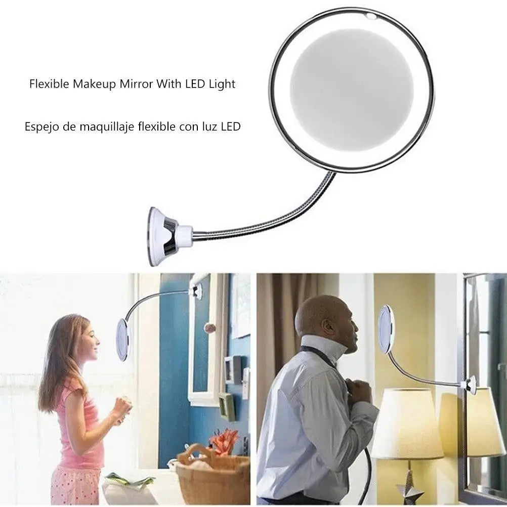 Espejo con Cuello de Ganso LED 10X con Ventosa - Luz Difusa 360°