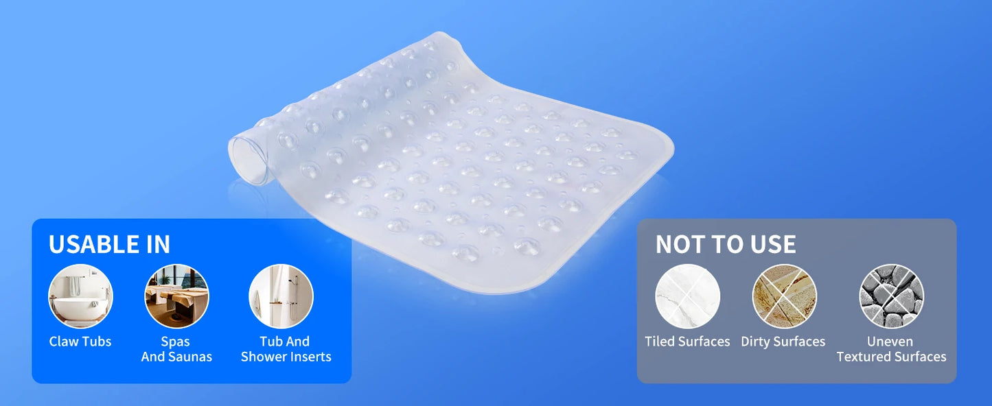 Non Slip Shower Mats for Inside Shower 38x70cm, PVC Bathroom Bathtub Mat Non-Slip Bath Mat for Tub with Suction Cups Drain Holes