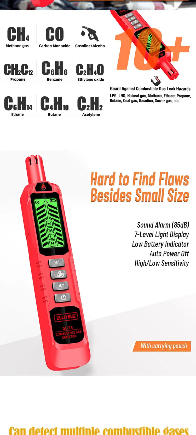 Combustible Gas Detector Household Natural Gas Leak DetectorGas Leak Detector 0-1000PPM Sound  LPG Leak Detection Device