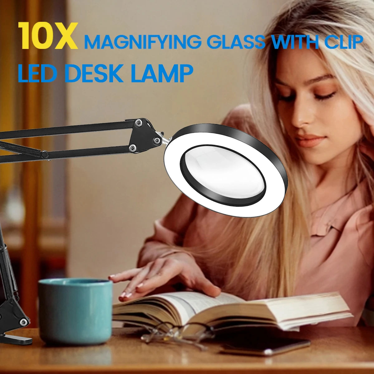 10X Magnifying Glass with Light and Stand, with 72 LED Light and 3 Color Modes Lamp Illuminated Magnifying, for Close Work