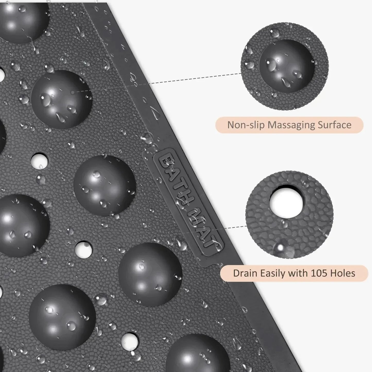 Non Slip Shower Mats for Inside Shower 38x70cm, PVC Bathroom Bathtub Mat Non-Slip Bath Mat for Tub with Suction Cups Drain Holes