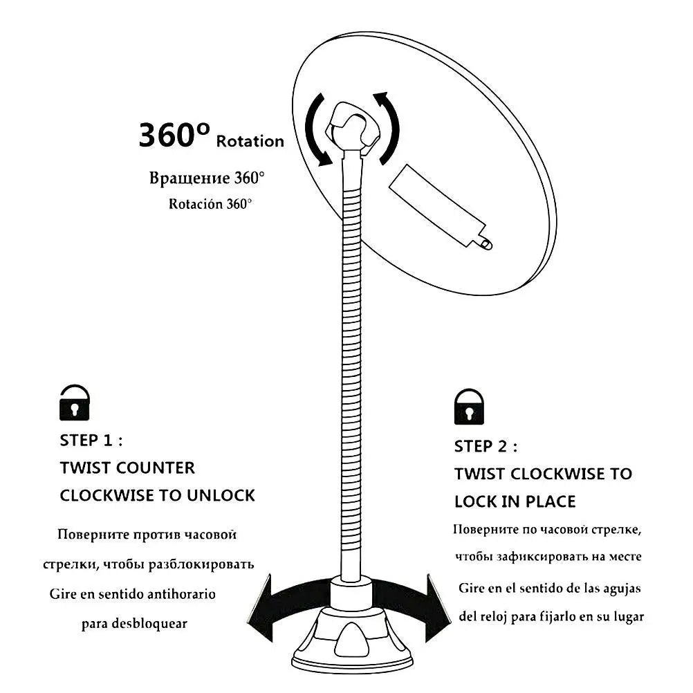 Espejo con Cuello de Ganso LED 10X con Ventosa - Luz Difusa 360°