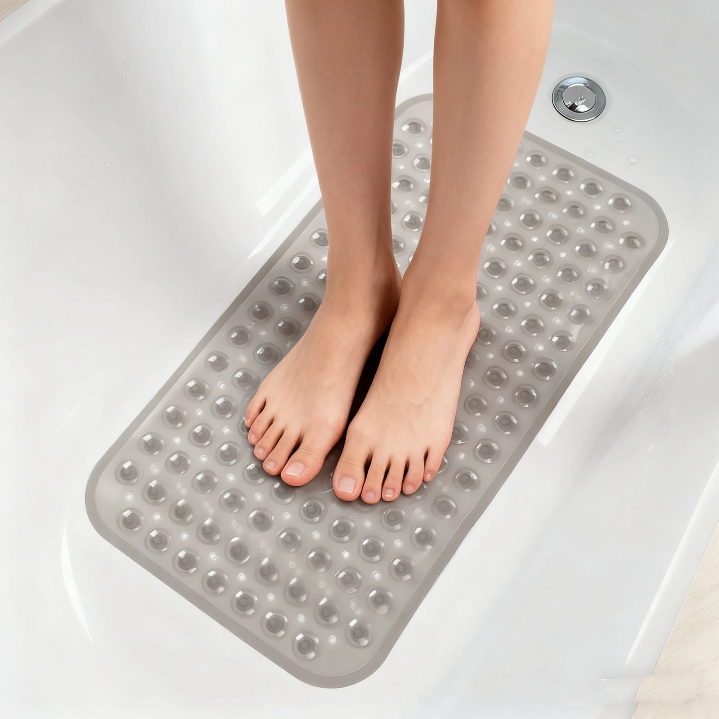 Non Slip Shower Mats for Inside Shower 38x70cm, PVC Bathroom Bathtub Mat Non-Slip Bath Mat for Tub with Suction Cups Drain Holes