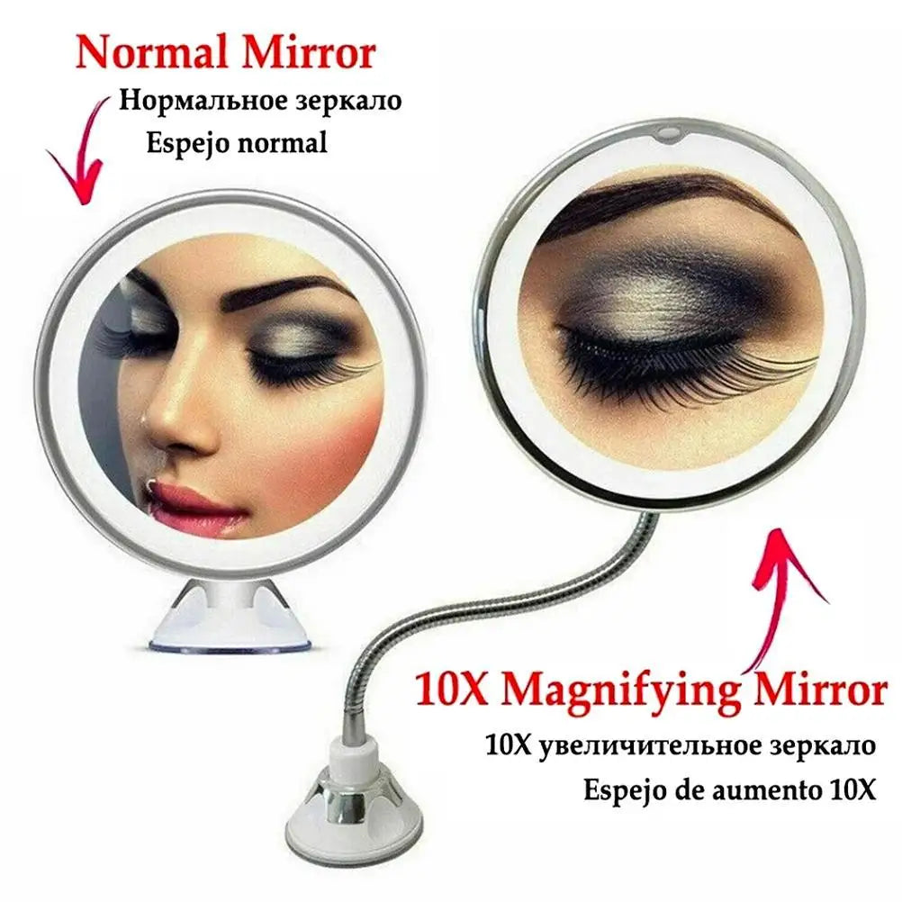 Espejo con Cuello de Ganso LED 10X con Ventosa - Luz Difusa 360°