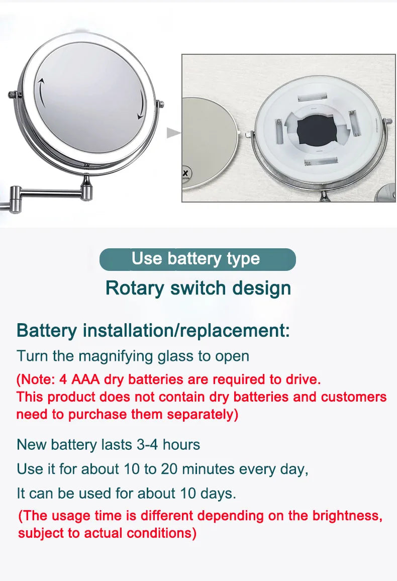 Golden Wall Folding Makeup Mirror Double Side Fill Light Magnifying USB Charging Led Tricolor Dimming Bathroom Cosmetic Mirrors