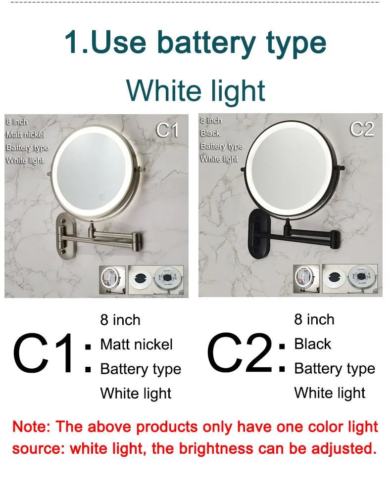 Golden Wall Folding Makeup Mirror Double Side Fill Light Magnifying USB Charging Led Tricolor Dimming Bathroom Cosmetic Mirrors