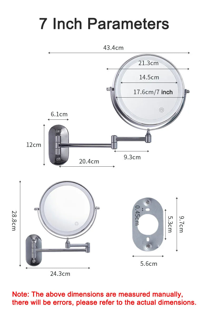 Golden Wall Folding Makeup Mirror Double Side Fill Light Magnifying USB Charging Led Tricolor Dimming Bathroom Cosmetic Mirrors