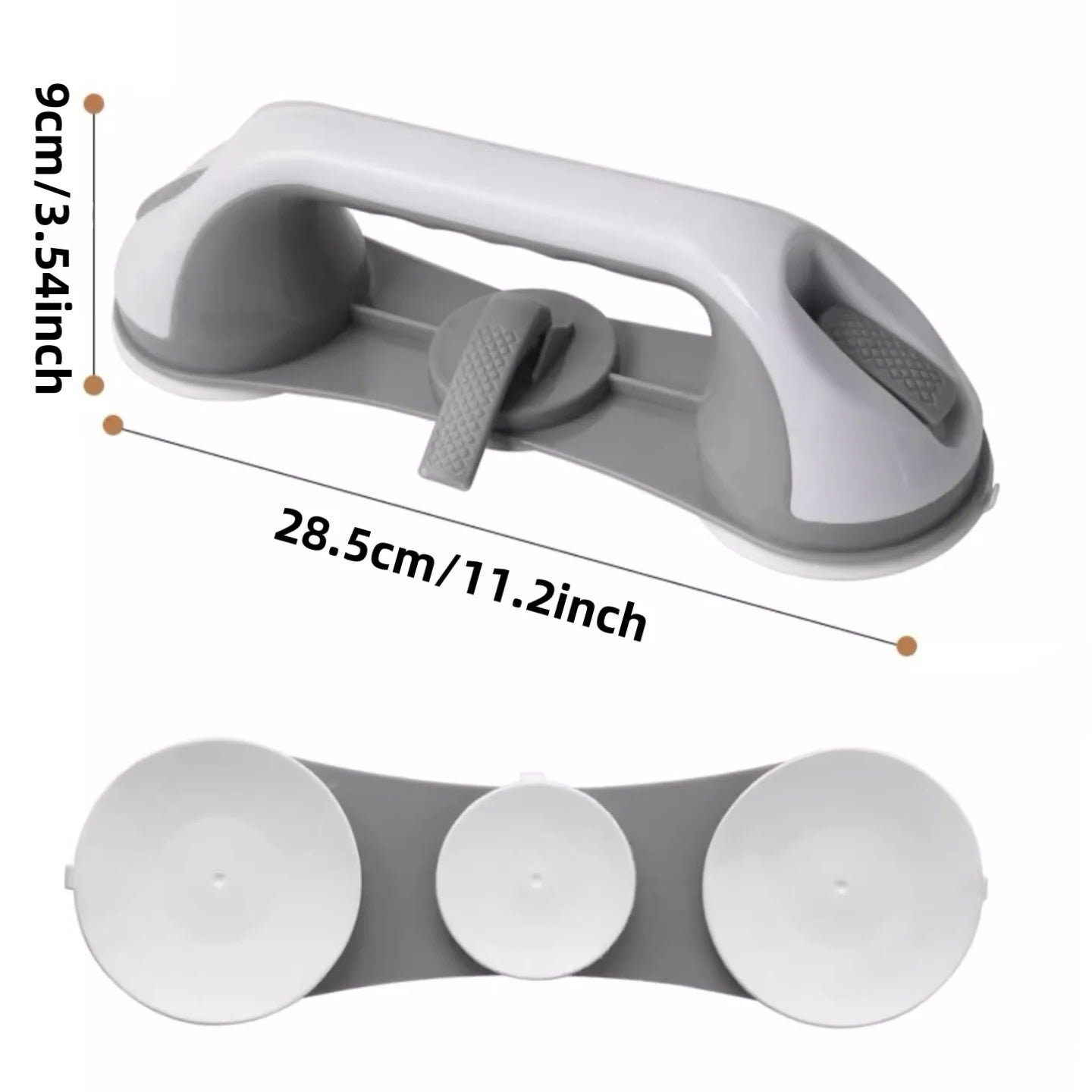 No-Drill Bathroom Grab Bar with 3 Suction Cups, Ergonomic Non-Slip Bathroom Grab Bar, Heavy-Duty and Detachable, Suitable for Elderly Support, Easy to Install, Bathroom Accessories