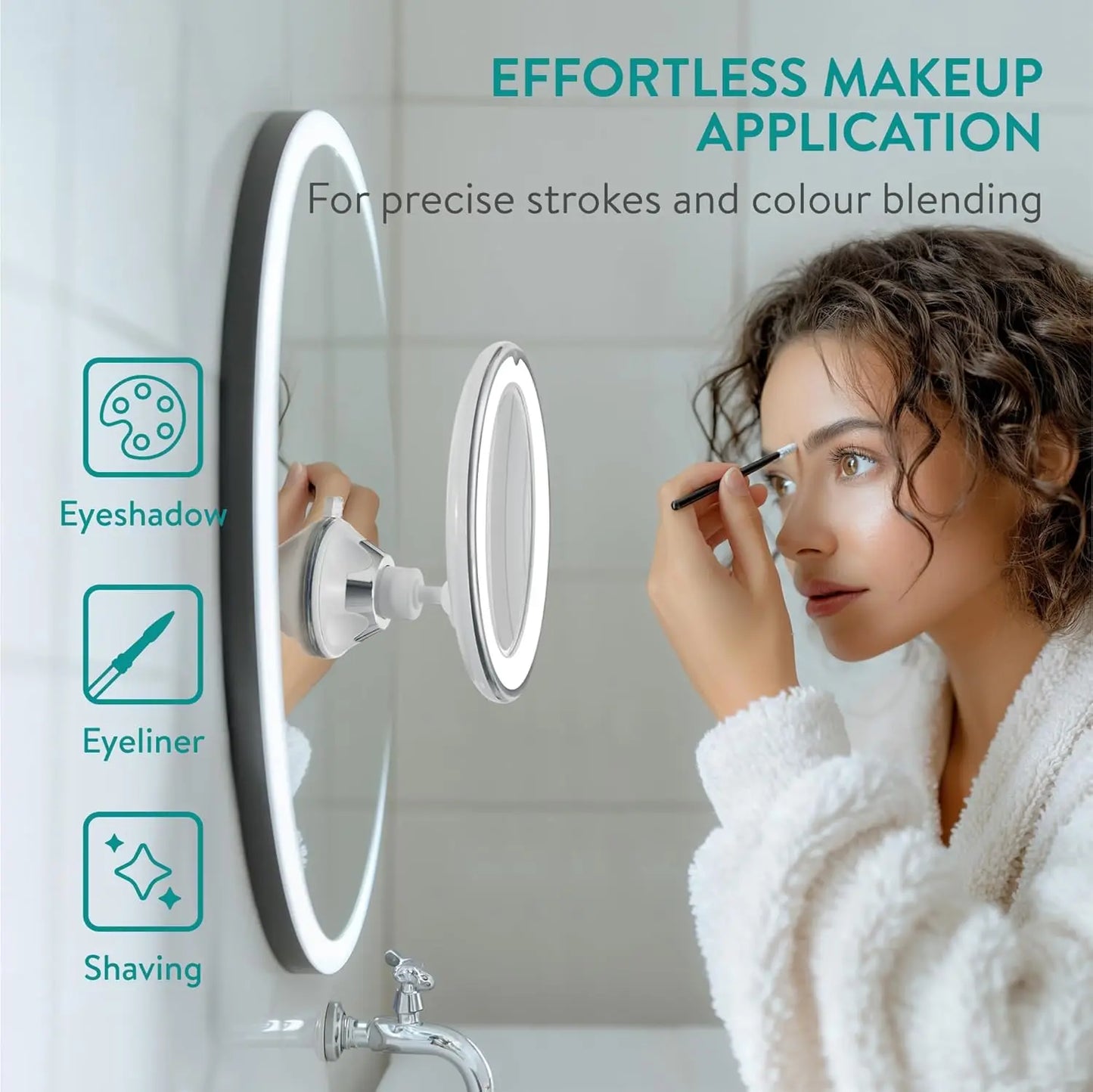 Portable 10X Magnifying Makeup Mirror with 3 Colors Lights Cosmetic Mirror with Suction Cup Brightness Dimmable 360° Rotation