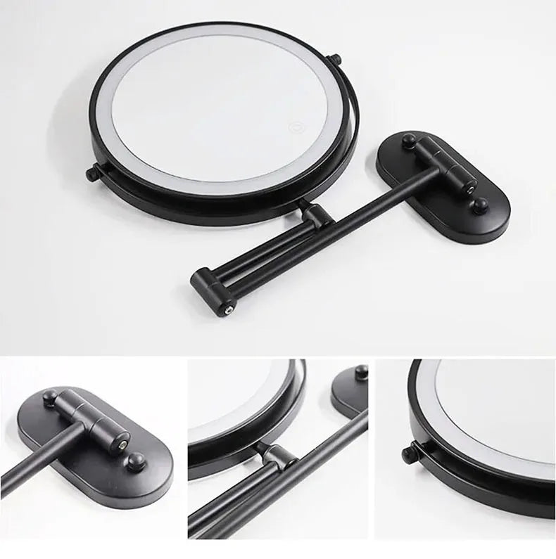Golden Wall Folding Makeup Mirror Double Side Fill Light Magnifying USB Charging Led Tricolor Dimming Bathroom Cosmetic Mirrors