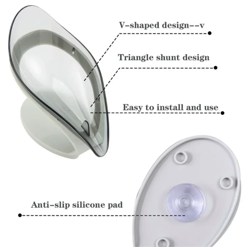 Suction Cup Soap Dish Box For Bathroom Shower Soap Holder with Drain Portable Leaf Shape Toilet Laundry Soap Rack Tray For Basin