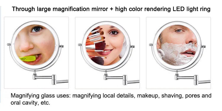Golden Wall Folding Makeup Mirror Double Side Fill Light Magnifying USB Charging Led Tricolor Dimming Bathroom Cosmetic Mirrors