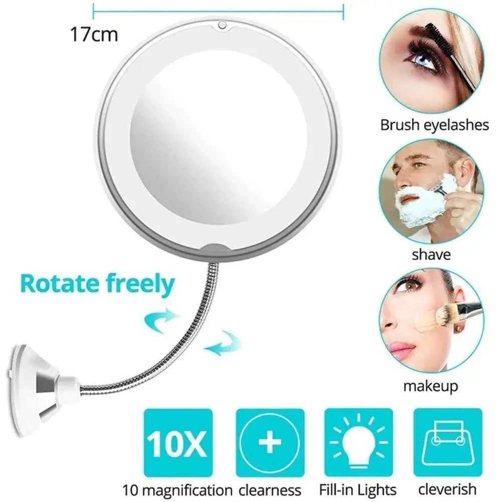 Espejo con Cuello de Ganso LED 10X con Ventosa - Luz Difusa 360°
