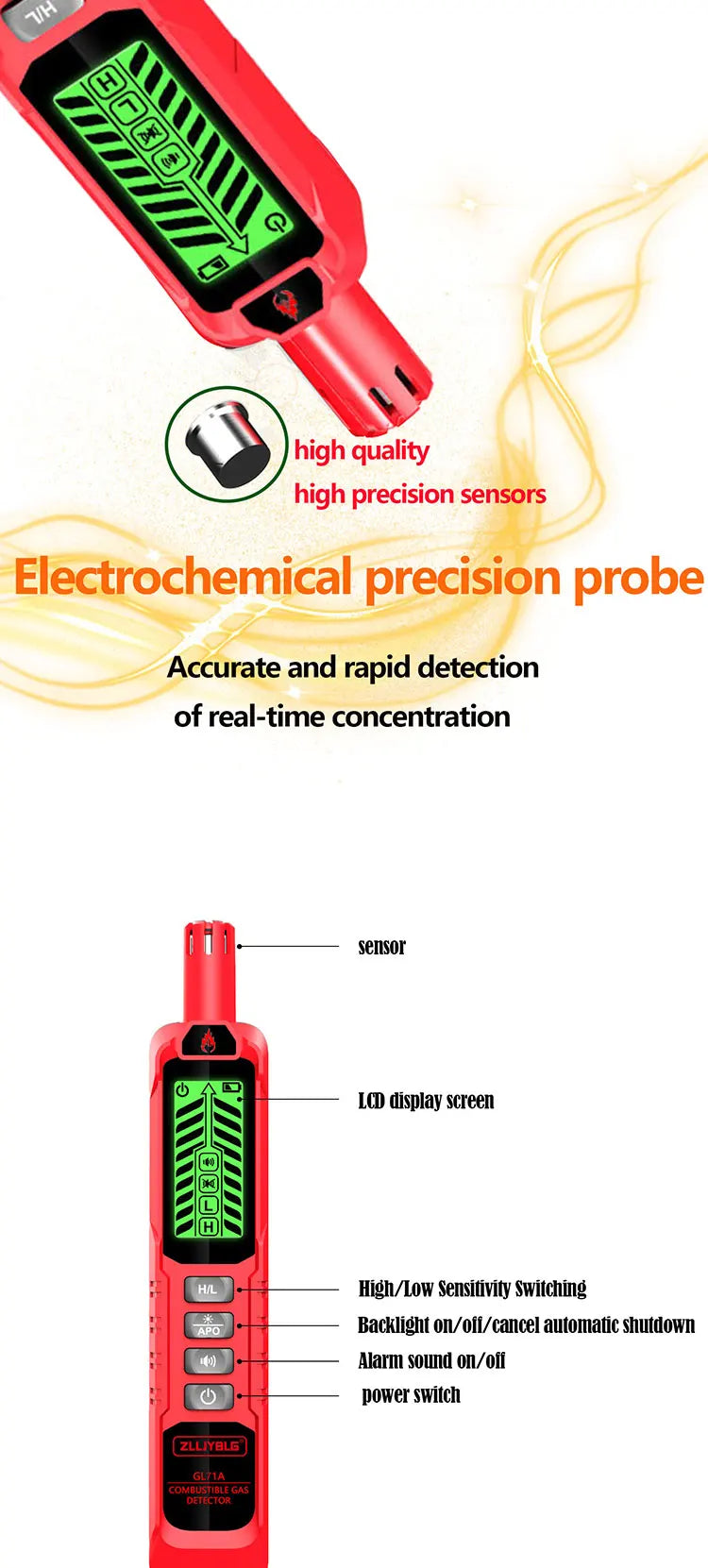 Combustible Gas Detector Household Natural Gas Leak DetectorGas Leak Detector 0-1000PPM Sound  LPG Leak Detection Device