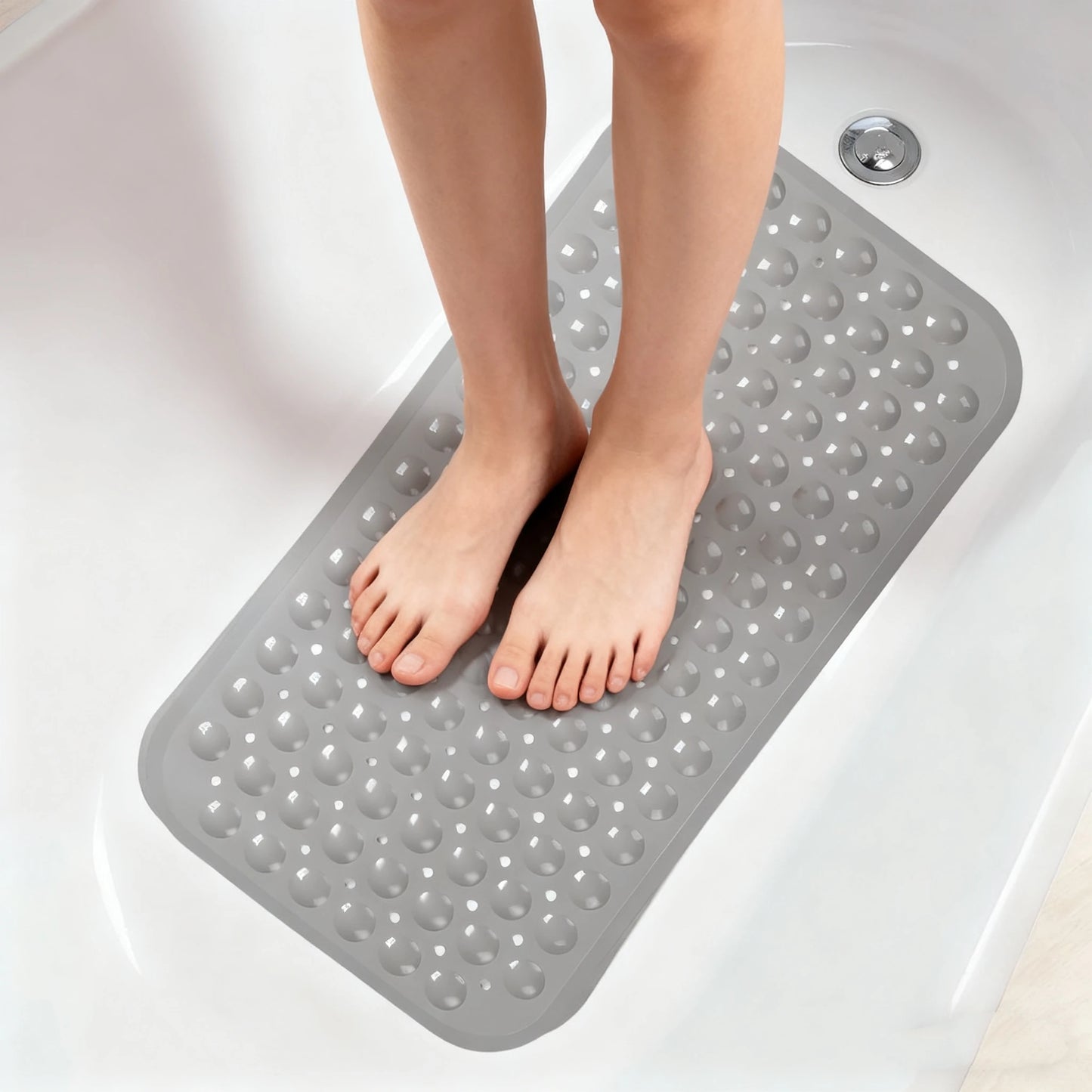 Non Slip Shower Mats for Inside Shower 38x70cm, PVC Bathroom Bathtub Mat Non-Slip Bath Mat for Tub with Suction Cups Drain Holes