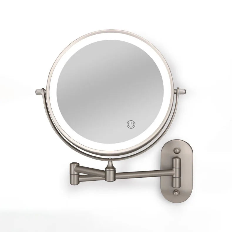 Golden Wall Folding Makeup Mirror Double Side Fill Light Magnifying USB Charging Led Tricolor Dimming Bathroom Cosmetic Mirrors