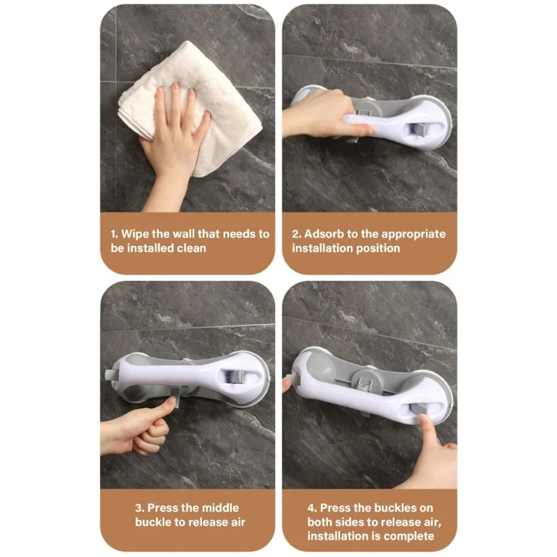 Wall Mounted Grab Bar Shower Handles Suction Cup Bathroom Rail Removable Shower Safety Handrails for Senior and Elderly M4YD
