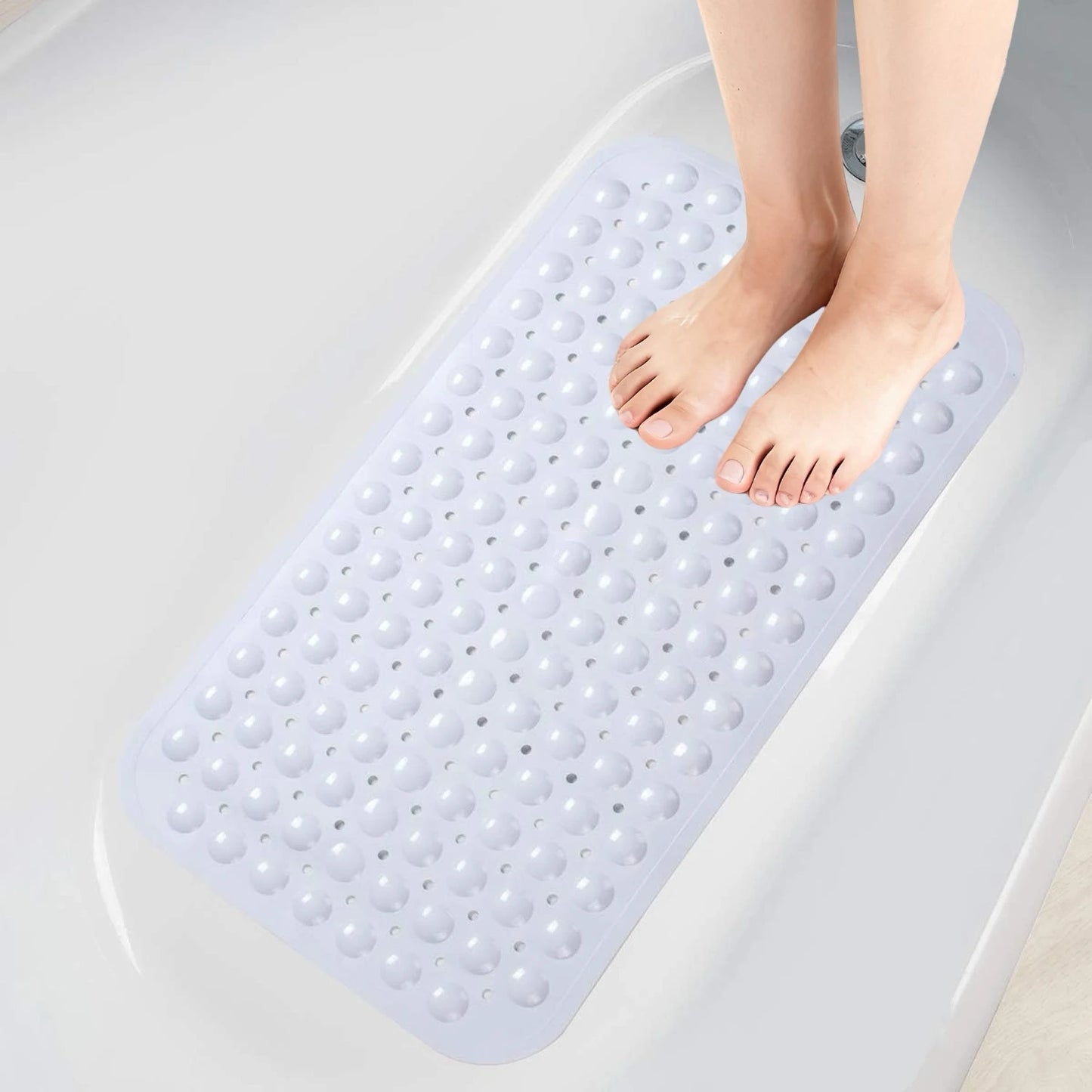 Non Slip Shower Mats for Inside Shower 38x70cm, PVC Bathroom Bathtub Mat Non-Slip Bath Mat for Tub with Suction Cups Drain Holes
